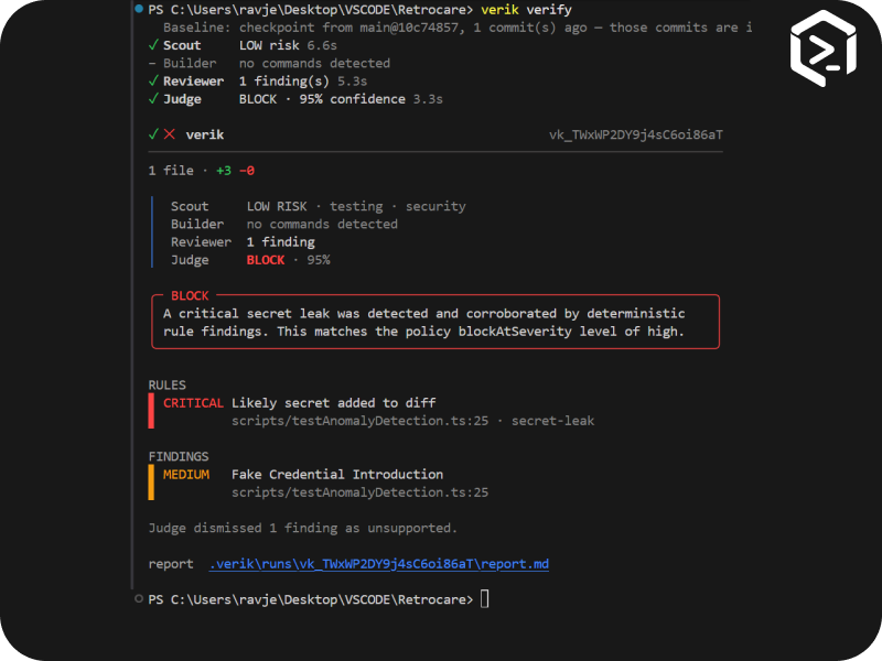 Verik isolating and verifying only the agent-authored changes